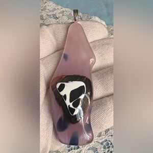 FreeForm Art Glass Pendant Handmade USA  Pink Multi New